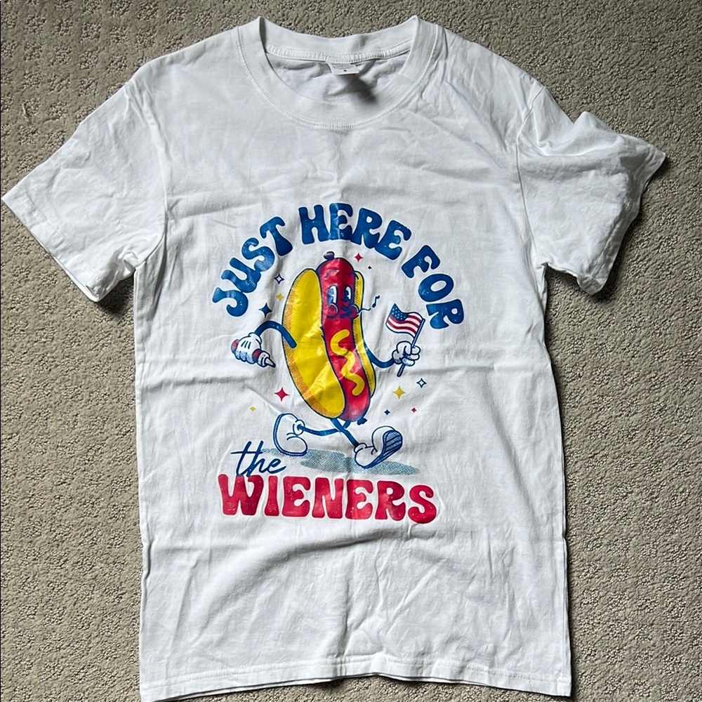 White Graphic T-Shirt with Hot Dog Design